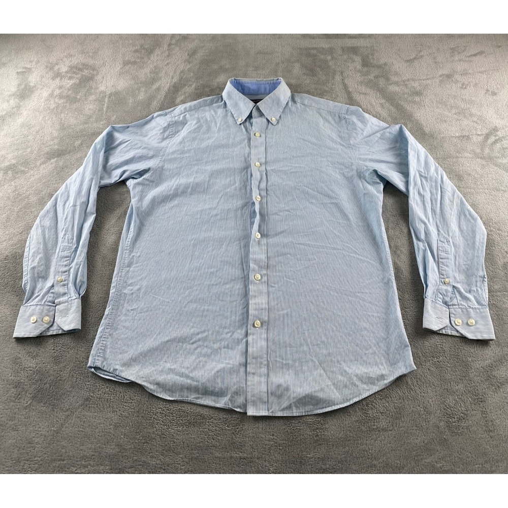 Nautica Mens Blue White Striped Cotton Button Down Shirt Size‎ 16 34/35 L